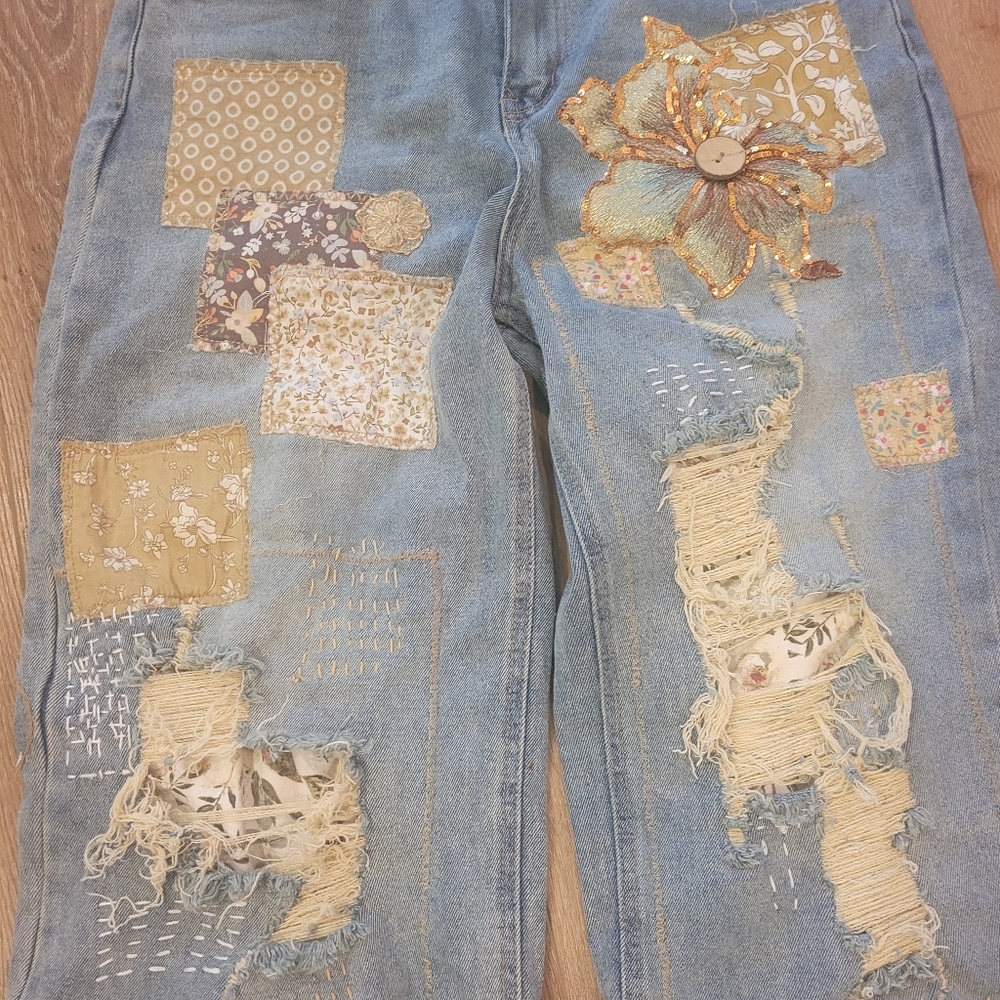 Custom And Handcrafted Patchwork Wide-Leg Jeans S… - image 4
